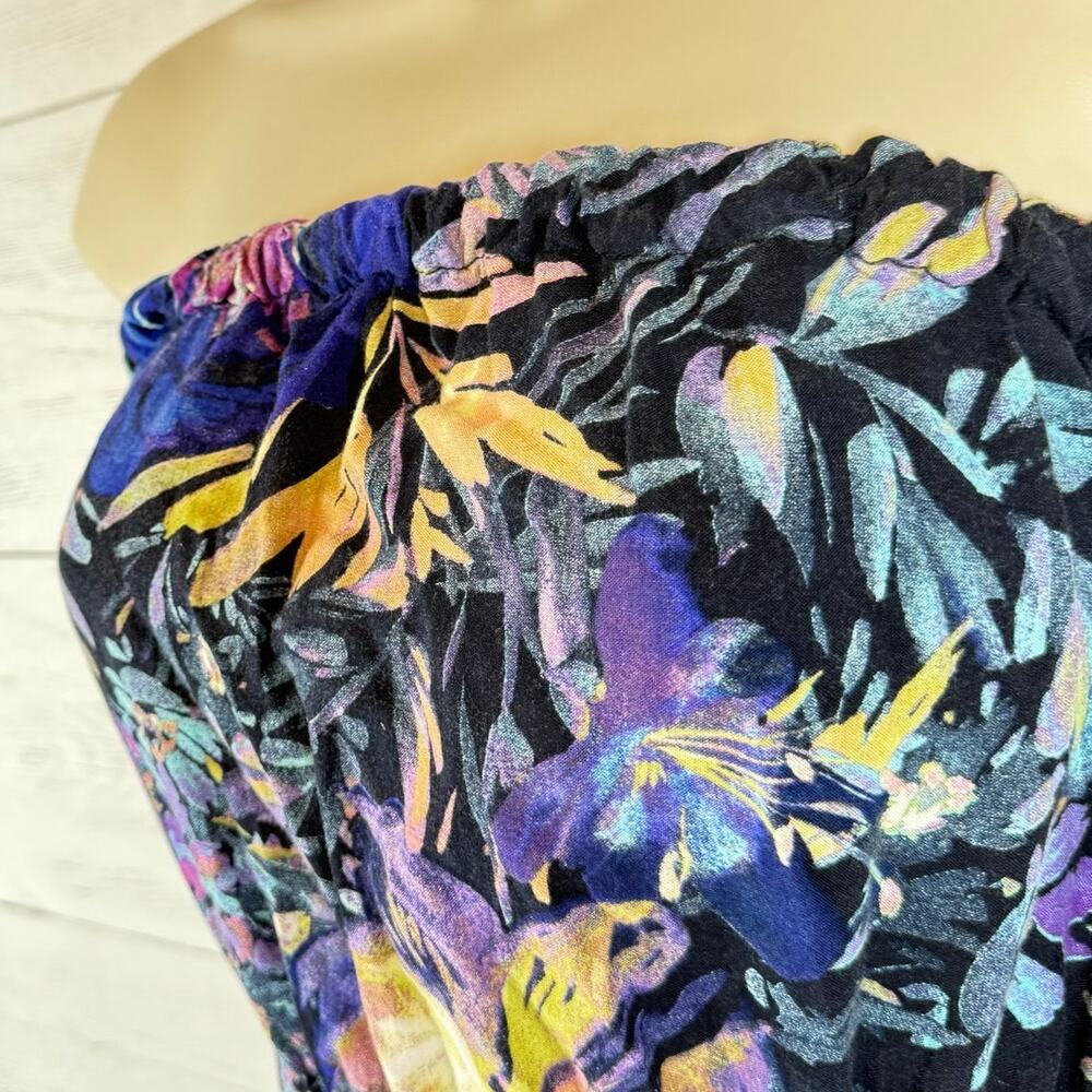 VTG Navy blue floral‎ large y2k maxi dress tropical cottage coquette strapless - Picture 11 of 13